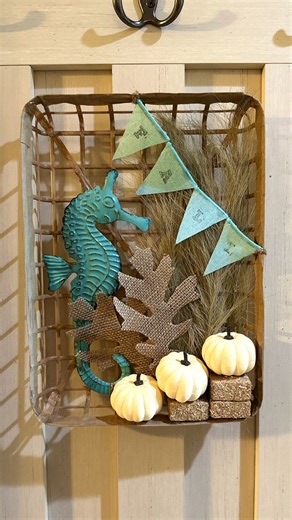 Check out my Coastal Fall Tobacco Basket Dollar Tree DIY #falldiy #BeachDIY #dollartreediy #CraftyBeach | Crafty Beach