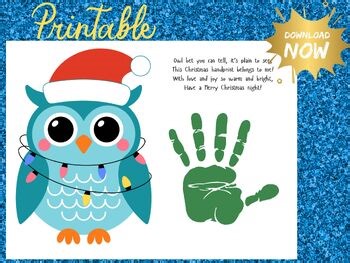 Whimsical Christmas Owl Handprint Craft Printable Toddler Preschool Holiday Art