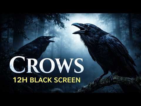 12H Black Screen Crows Cawing • Dark Forest Ambience for Deep Focus