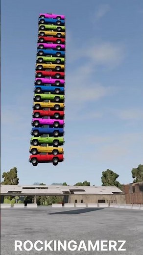 Mixed Rainbow Colour Cars & City Buses Fall Crash - BeamNG.Drive