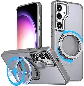 Phone Case for Samsung Galaxy with Magnet & 360° Rotating Kickstand by San Diego Express California (Gray, S24)