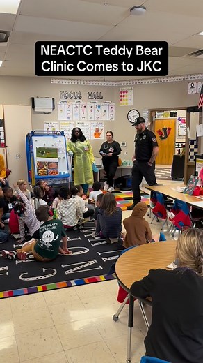 Northeast Arkansas Career and Technical Center Bear Clinic comes to Jonesboro Kindergarten Center! This fun event allows our NEACTC students to practice real-world skills and also helps the JKC students feel more comfortable at the doctor’s office. They also get to keep their bear! 🖤💛#CaneClassroom #neactc #RaiseALittleCane | Jonesboro Public Schools