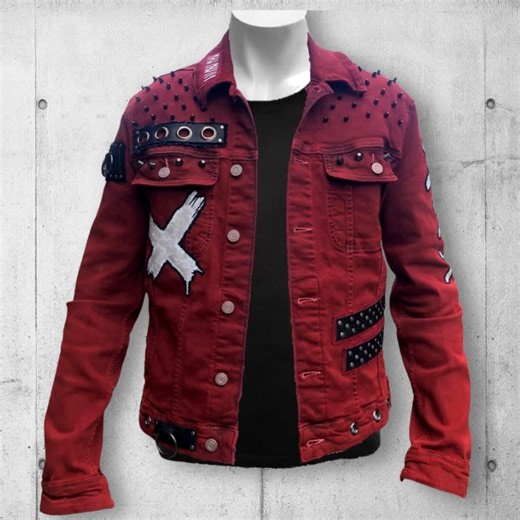Scarlet Red Denim Battle Jacket (the Forsaken) - Etsy