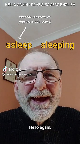 Learn English. Grammar: ASLEEP and SLEEPING - predicative-only adjectives. DSE250731. #learnenglish #englishgrammar #davesummersenglish
