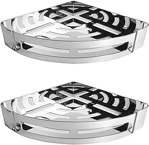 NearMoon Bathroom Shower Caddy 2 Pack, No Drill 304 Stainless Steel Shower Organizer with 2 Hooks (Corner Shelf, Chrome)