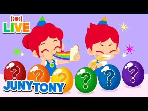 🔴LIVE | Surprise Eggs Song | Colorful Rainbow Desserts | Kids Songs & Nursery Rhymes | JunyTony