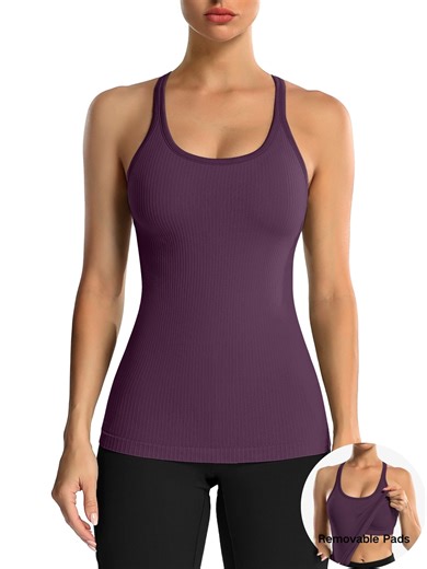 ANFERRY Women's Ribbed Workout Tank Tops with Built in Bra Racerback Athletic Top