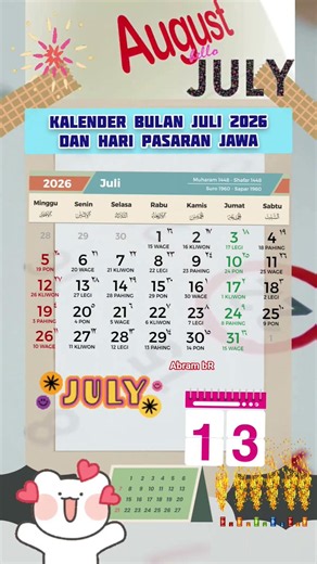Kalender Bulan Juli 2026 dan Hari Pasaran Jawa
