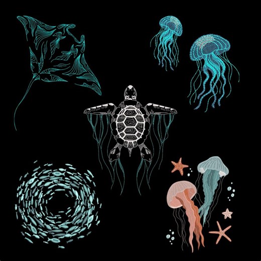 Set of 5 Ocean Embroidery Designs – Fish Turtle Jellyfish Starfish Pattern (6 Sizes, Instant Download) - Etsy