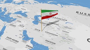 Download Iran Flag Waving with The World Map, Seamless Loop in Wind, 3D Rendering for free