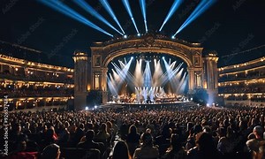 The concert was a great show with a big stage and lots of lights. It was a very well-made show that happened in the evening and had lots of small details.