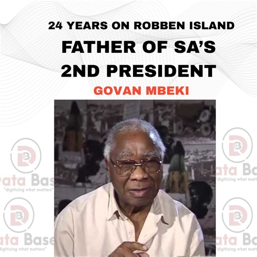 Govan Mbeki, father of South Africa’s 2nd President. Revolutionary, communist leader, and founding commander of Umkhonto we Sizwe, he spent 24 years on Robben Island, teaching, writing, and shaping the struggle for freedom. Was freedom won in Parliament… or in prison cells? Watch and decide. ✊🇿🇦 #GovanMbeki #robbenisland #umkhontowesizwe #FreedomFighters #SouthAfricanHistory #apartheidstruggle #SAHistory #NelsonMandela #LiberationHeroes #panafricanism | DataBase