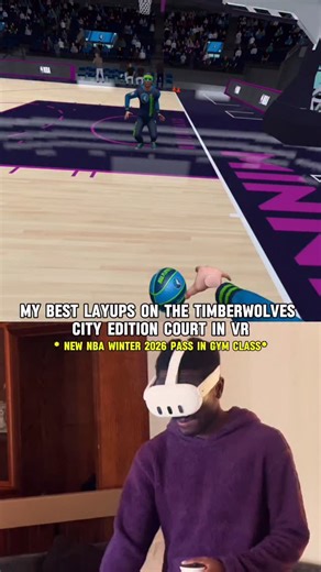 Gym Class VR on Instagram: "My best layups on the timberwolves city edition court in vr!! #gymclassvr #gcnbabundle #vrbasketball basketball vr"