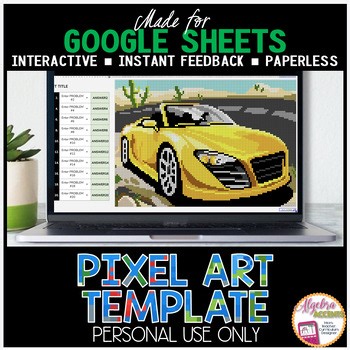 DIY Google Sheet Resource Pixel Art Template EDITABLE | Yellow Sports Car