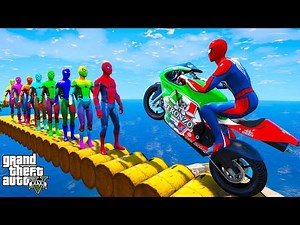 スパイダーマンとヒーローの新しいオートバイ! SPIDERMAN and Motorcycles with Spider man Obstacle Challenge - GTA 5 Mods