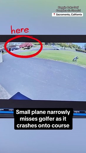 872K views · 2.3K reactions | A small plane made a crash landing onto a golf course in Sacramento, California, where it almost struck a golfer. | CBS News | Facebook