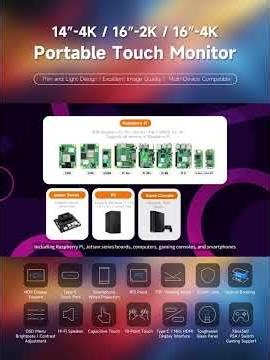 Ultra-HD 4K Portable Touch Monitor,Optical Bonded 10-Point Touch,One Cable for Video, Power & Touch