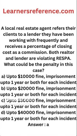 What is penalty for violating RESPA referral rule #520 #nmlstestprep #mlotestprep