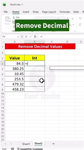 Remove Decimal Values in Excel ,_😱#excelformula#exceltricks