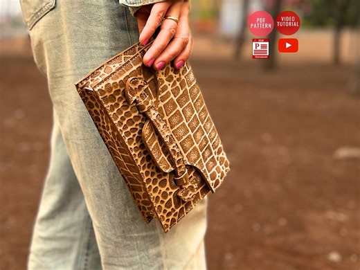 Downloadable Handbag Template /PDF Pattern Clutch / Leather Portfolio Bag/ Clutch Pattern / Phone Wallet / Tutorial Video - Etsy
