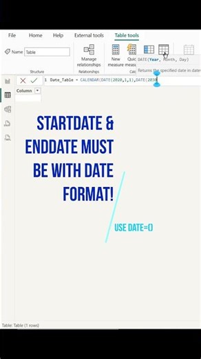 Create a Date Table with DAX (Using CALENDAR) #powerbi #DAX