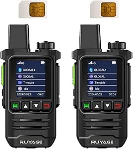 2-Pack Ruyage Walkie Talkies with Sim Cards - Handheld PoC Two Way Radios Unlimited Range - Rechargeable PTT Push to Talk Over Cellular Radio Long Range (X20)