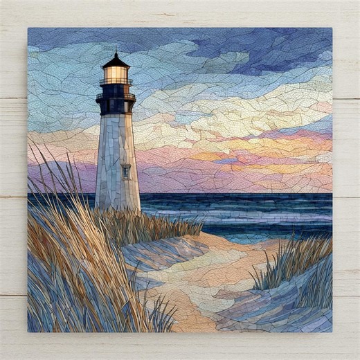Lighthouse Ceramic Tile Wall Art – Stained Glass Style Coastal Decor, Beach Lighthouse Wall Decor Home Decor Gift - Etsy