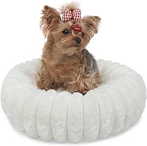 Pink Puppy Beds for Small Dogs and Kitty Washable Soft Comfort Donut Cute Cuddle Dog Bed with Sides Cat Beds for Indoor Cats,Round Corduroy Fleece Pet Bed for Small Cats and Tiny Dogs Girl,16x16Inches