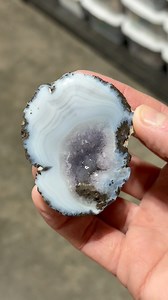Look at that shadow banding! This is a polished amethyst geode agate from Mexico! #Lapidary #amethyst #geode #agate | Taylor’s Rocksmithery