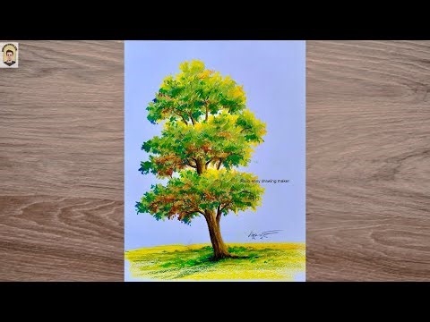 Easy to draw and color beautiful tree with pastel colors