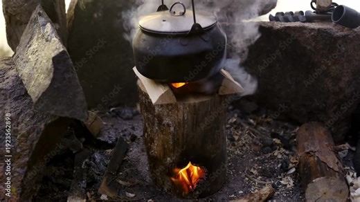 Boiling water over a Swedish fire in nature