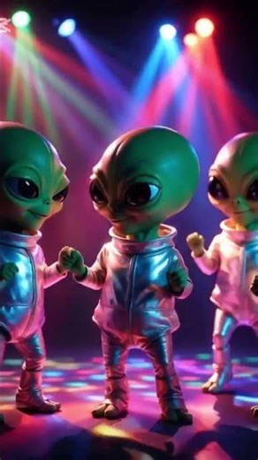 Watch this fun AI-generated short where a cute alien starts a disco party under neon lights.