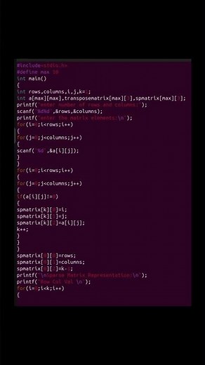 Transpose of sparse_matrix C programing #dsa lab #cse s3