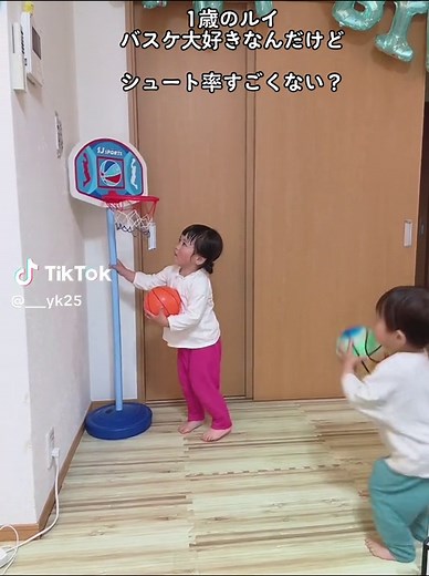 カレン3歳とルイ1歳❤️‍🔥バスケの差⛹️‍♀️🏀#子供のいる暮らし #バスケ#キッズバスケ#スラムダンク