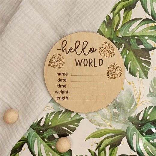 Tropical Hello World Sign, Baby Announcement Sign, Birth Stats Signs - Etsy