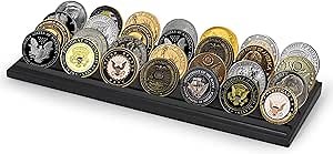 Americanflat 12x4 Challenge Coin Display with 4 Rows in Black - Military Coin Display Stand in Solid Engineered Wood - Collectible Challenge Coin Holder Display