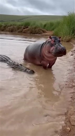 Hippo vs Croc: Epic River Clash! #WildlifeDrama #NatureRaw #AnimalFaceOff