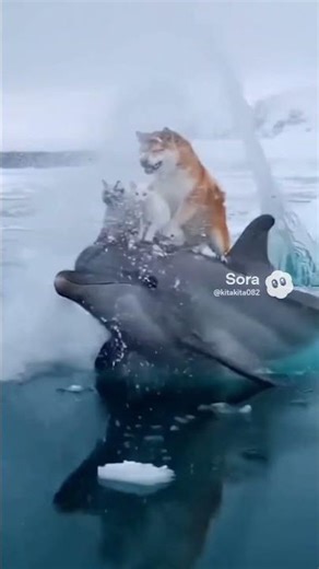 柴犬と猫のイルカに乗って 2