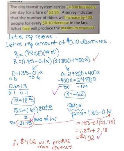 Revenue Problems | quadratics