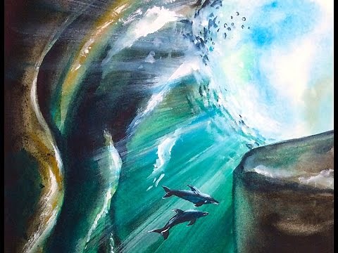 Watercolor Underwater Cave Painting Demonstration
