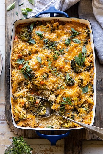 Broccoli Cheddar Chicken and Rice Casserole.