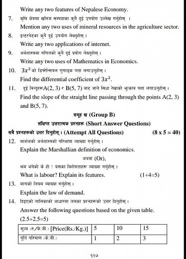 Economics Model Question 2080 || Class 11 || #class11
