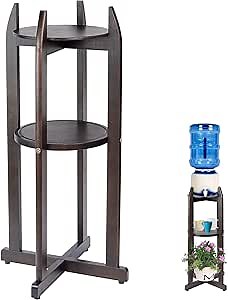 Natural Solid Wood Water Dispenser Floor Stand (32.8" Hight-11.2" Wide) Drink Dispenser Floor Stand with 2 Round Shelfs Included for 1-5 Gallon Water Bottles/Crocks, Water Jug (Walnut Color)