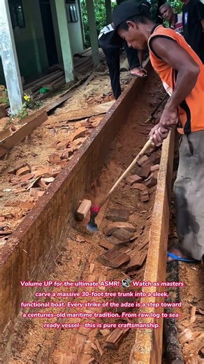 ​30ft Tree to Boat! 🪵-🛶 Traditional Dugout Craft #tree #boat #asmr #satisfying #craft #skills #how