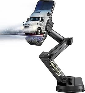Truck Phone Mount, Heavy Duty Phone Holder for Truck Dashboard Windshield, Compatible with All Smartphone, Commercial Truck Super Suction Cup & Stable(Black)