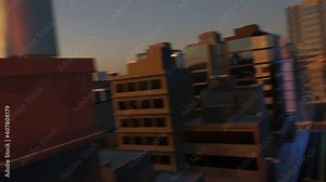 Flythrough 3d animation on the top of a city with skyscrapers