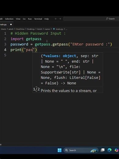 Hidden password input #shorts #python