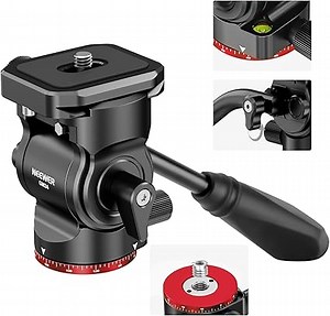 NEEWER Stativ Fluidkopf Pan Tilt Head mit Schnellwechselplatte und Griff, Metall Kamera Stativkopf kompatibel mit Arca Swiss für kompakt Videokameras DSLR Kameras, Belastbar bis zu 3kg,GM24(Rot)