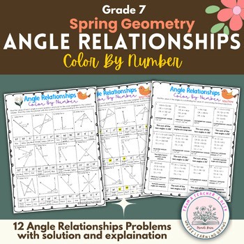 Angle Relationships Spring Geometry- Color By Number Worksheet Middle school