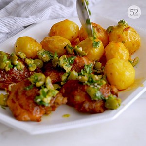 30K views · 70 reactions | Imagine: a creamy bite of potato soaked in luscious chicken drippings, topped with a big dollop of lemony olive relish. Yup. GET THE RECIPE → https://f52.co/3mqTCAR | Food52 | Facebook